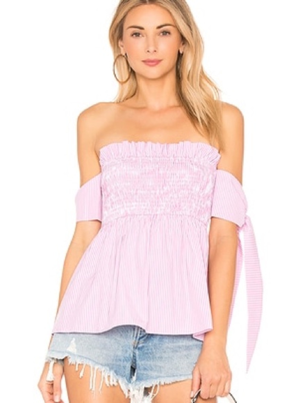 Endless Rose Light Pink Off-Shoulder Smocked Blouse